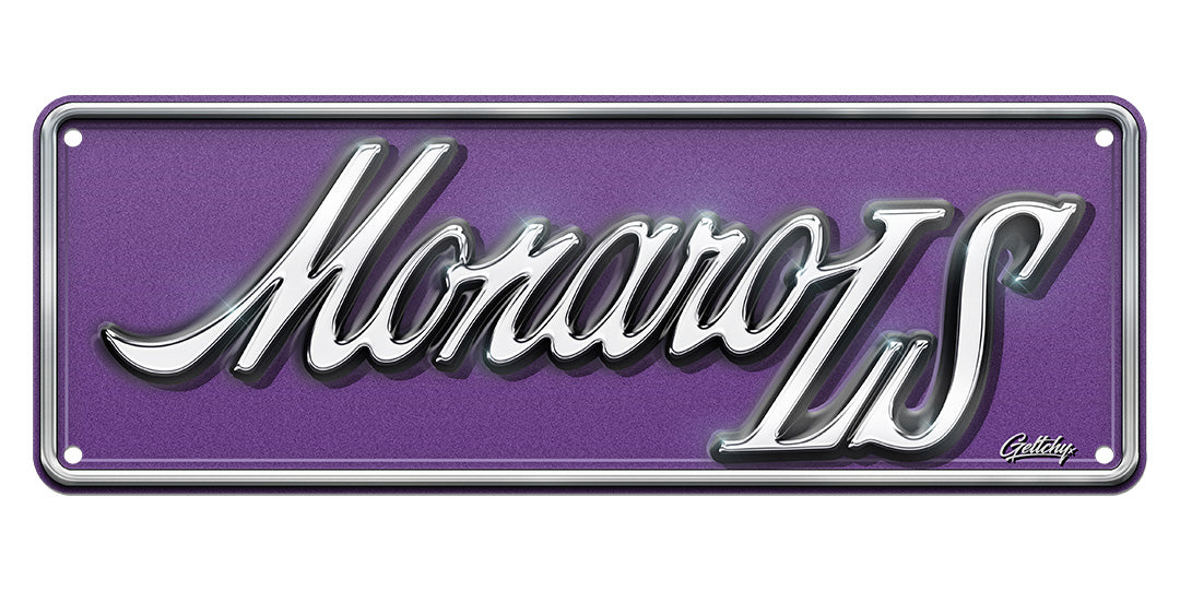 Geltchy | HOLDEN Monaro LS Illustrated Badge Number Plate in Chateau Mauve is the epitome of automotive artistry, designed to captivate enthusiasts and collectors alike