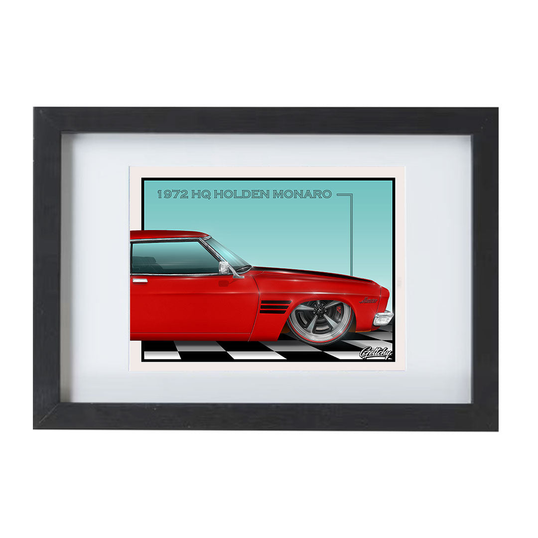 Geltchy | HQ HOLDEN GTS Monaro Salamanca Red Slammed Street Machine Auto Art Illustrated Framed Photo Card