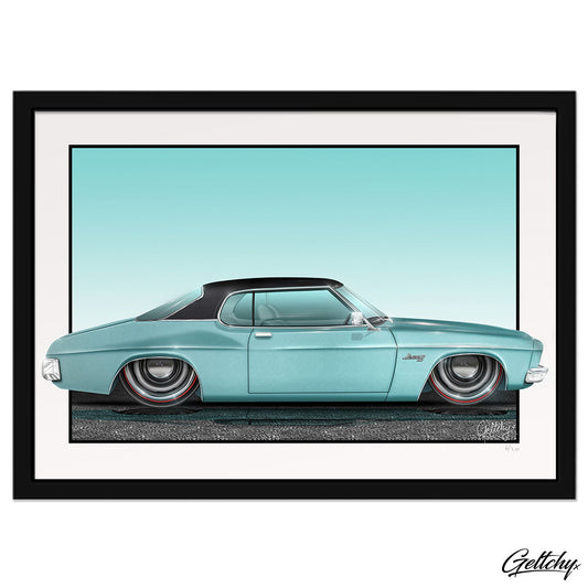 Geltchy | HQ Taormina Blue Monaro LS Auto Art Man Cave Artwork — a masterpiece for automotive enthusiasts Limited Edition Signed & Numbered Framed  Fine Art Print
