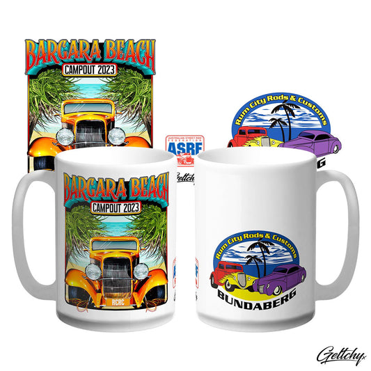 Geltchy | Rum City Rods & Customs Bundaberg Bargara Beach Campout 2023 Large 15oz Car Event Coffee Mug