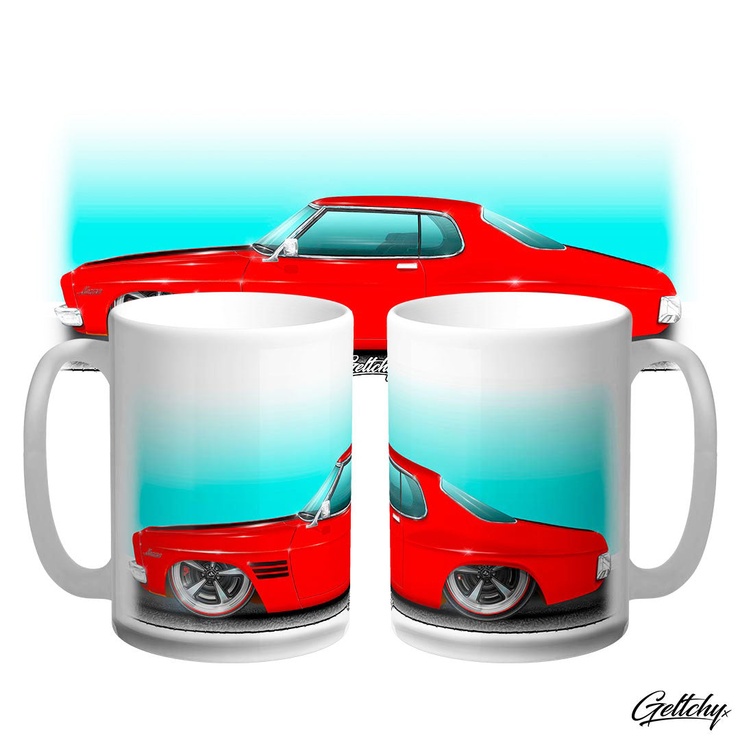 Geltchy | Salamanca Red Holden HQ GTS Monaro Large 15oz Slammed Street Machine Aussie Muscle Unique Auto Art Coffee Mug – a must-have for any true enthusiast of classic Holdens