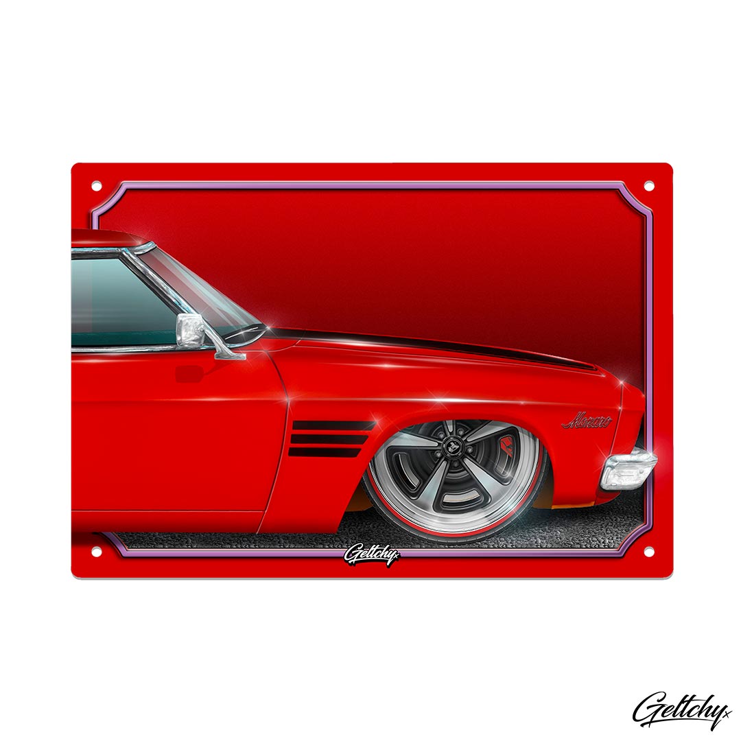 Geltchy | Salamanca Red Holden HQ GTS Monaro Slammed Street Machine Tin Sign the Ultimate Man Cave Addition