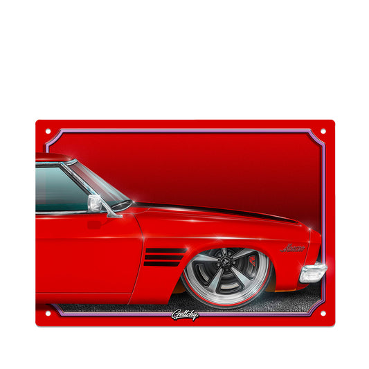 Geltchy | Salamanca Red Holden HQ GTS Monaro Slammed Street Machine Tin Sign the Ultimate Man Cave Addition