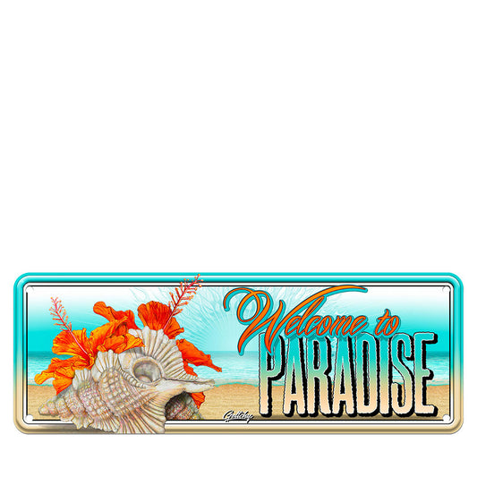 Geltchy | Welcome to Paradise Aussie Number Plate Australian Beach and Sea Shell Themed Novelty Aluminium Sign