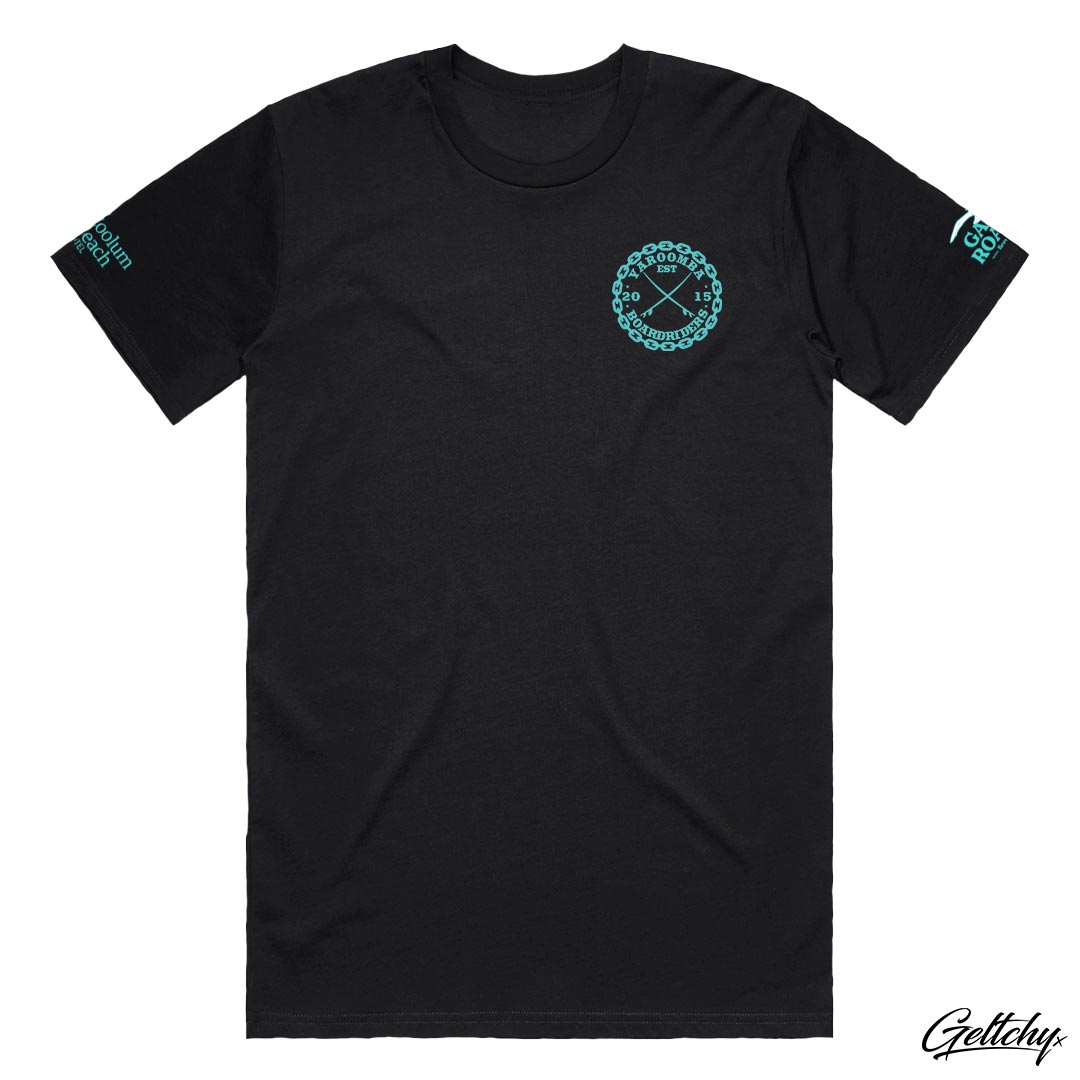 Geltchy | YAROOMBA Boardriders QLD 2023 Men's T-Shirt in Black - Front Detail