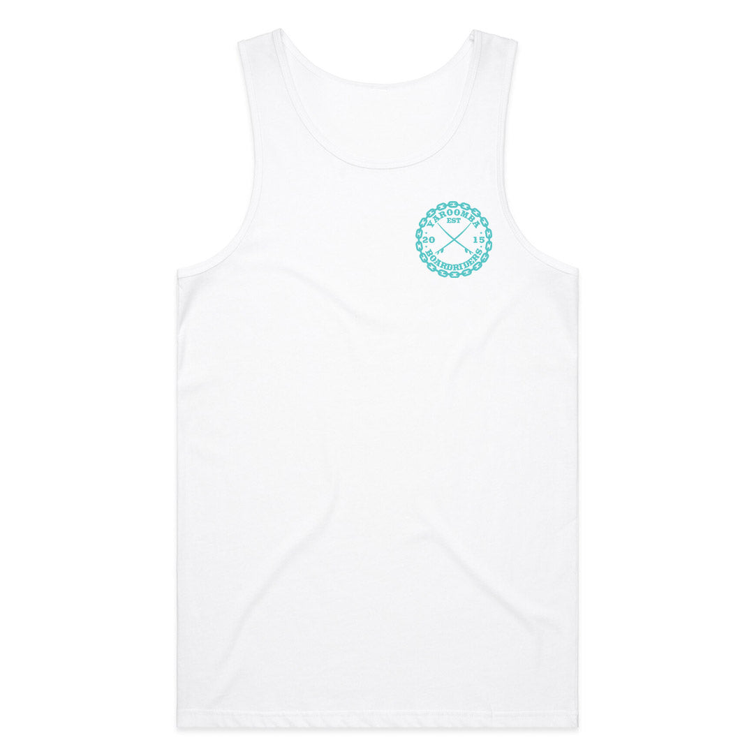 Geltchy | Yaroomba Boardriders Mens Graphic Singlet in White - Front Detail