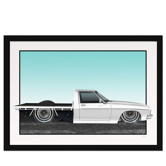 Geltchy | Holden HQ One Tonner White Framed Auto Art Man Cave Artwork