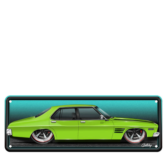 Geltchy | Holden HQ SS Lettuce Alone Green Sedan Auto Art Aussie Number Plate Man Cave Sign