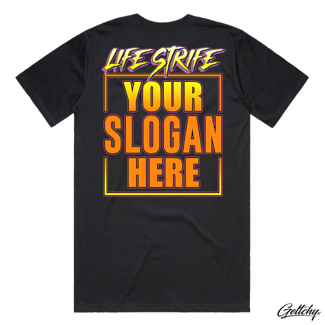 LIFE STRIFE Black Men's Custom Slogan T-Shirt - Express Your Individuality in Style