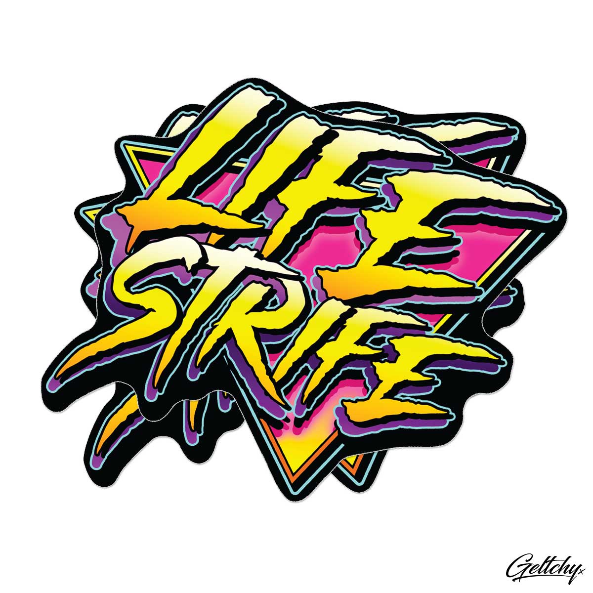 LIFE STRIFE Geometric Logo Sticker  Immerse yourself in the nostalgic 80s vibe with these eye-catching decals