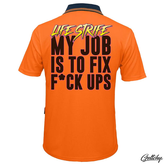 LIFE STRIFE | MY JOB IS TO FIX FCK UPS Work Shirt a vibrant and humorous addition to your workwear collection - Back view