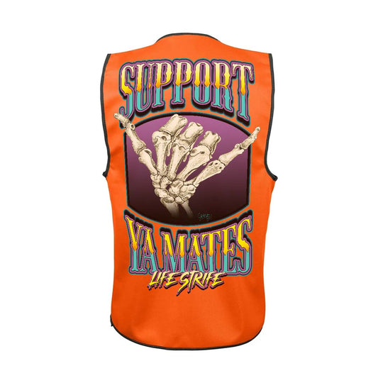 LIFE STRIFE | Support Ya Mates Graphic Shaka Hand Slogan Men's Orange Hi Vis Vest