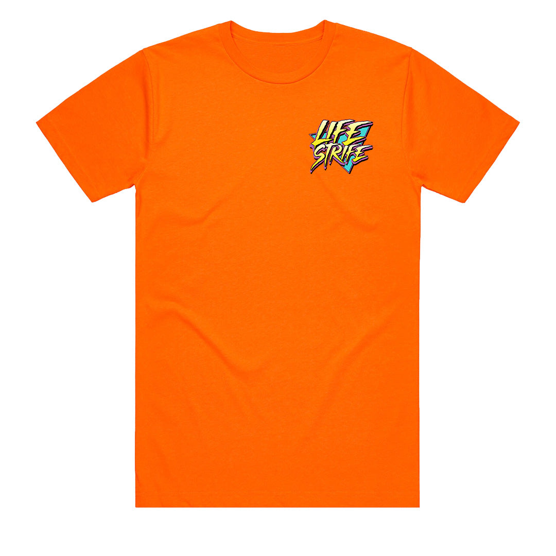 LIFE STRIFE | Support Ya Mates Graphic Shaka Hand Slogan T-Shirt in Hi-Vis Orange