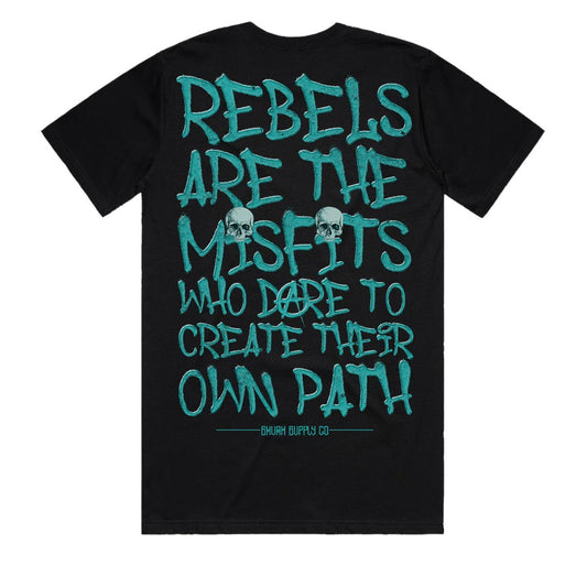 Limited edition MISFITS black premium t-shirt featuring graffiti typography by Mark Geltch, SMVRK Supply Co collaboration, Australian made 220GSM cotto