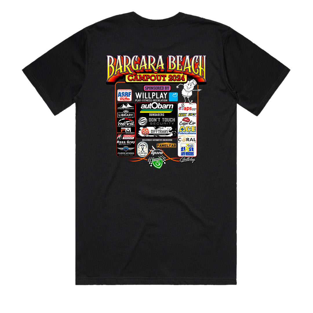 Geltchy | Bargara Beach Campout 2024 Mens Black Official T-Shirt