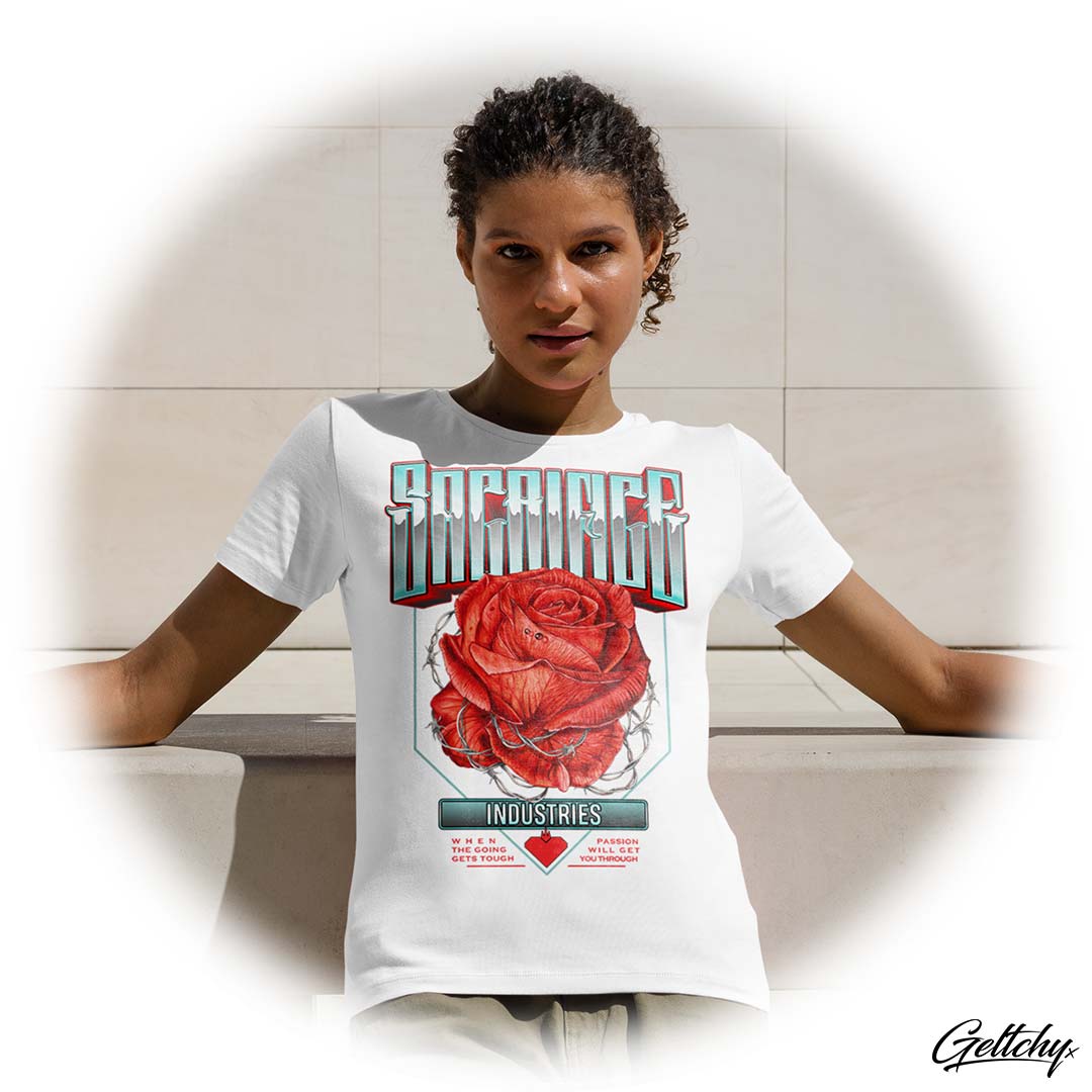 SACRIFICE Industries PASSION Red Rose White Regular Fit Women's T-Shirt