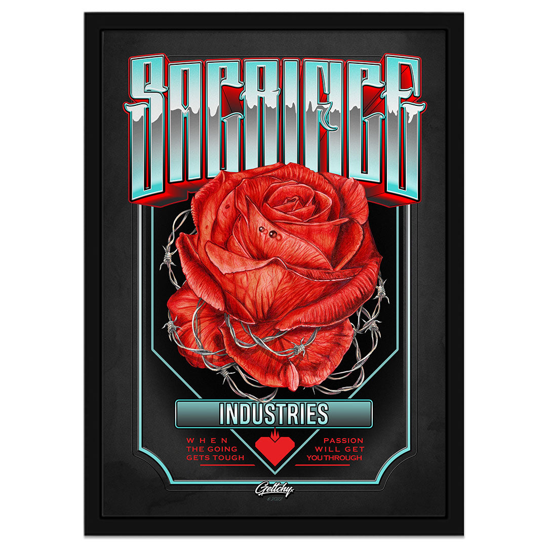 SACRIFICE Industries | PASSION Rose A2 or A3 Size Framed - Ready To Hang Poster Prints - Elevate Your Space with Artistry