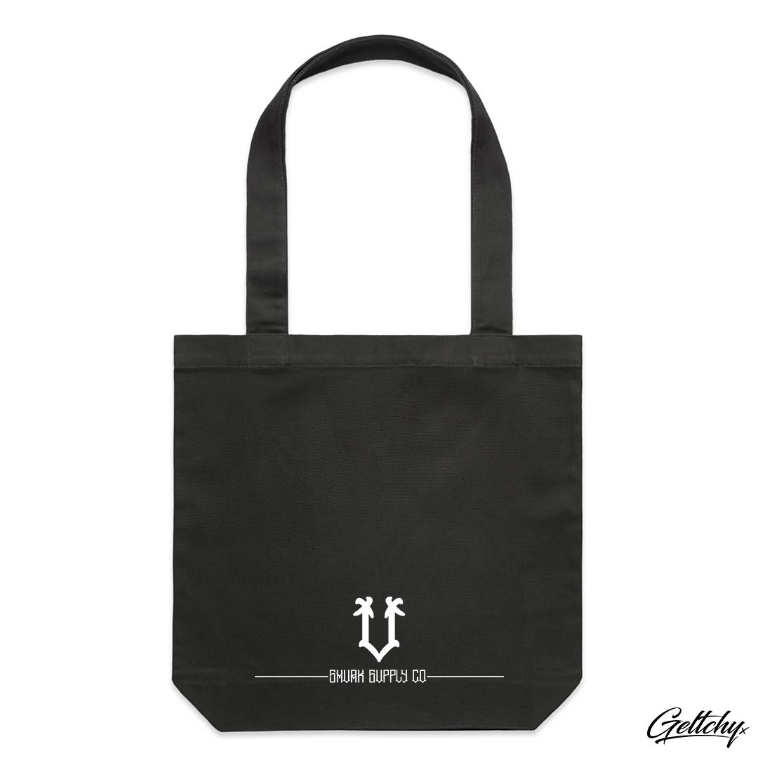 SMVRK Supply Co | Graffiti Letters Charcoal Heavyweight Premium Carry Tote Bag - back detail