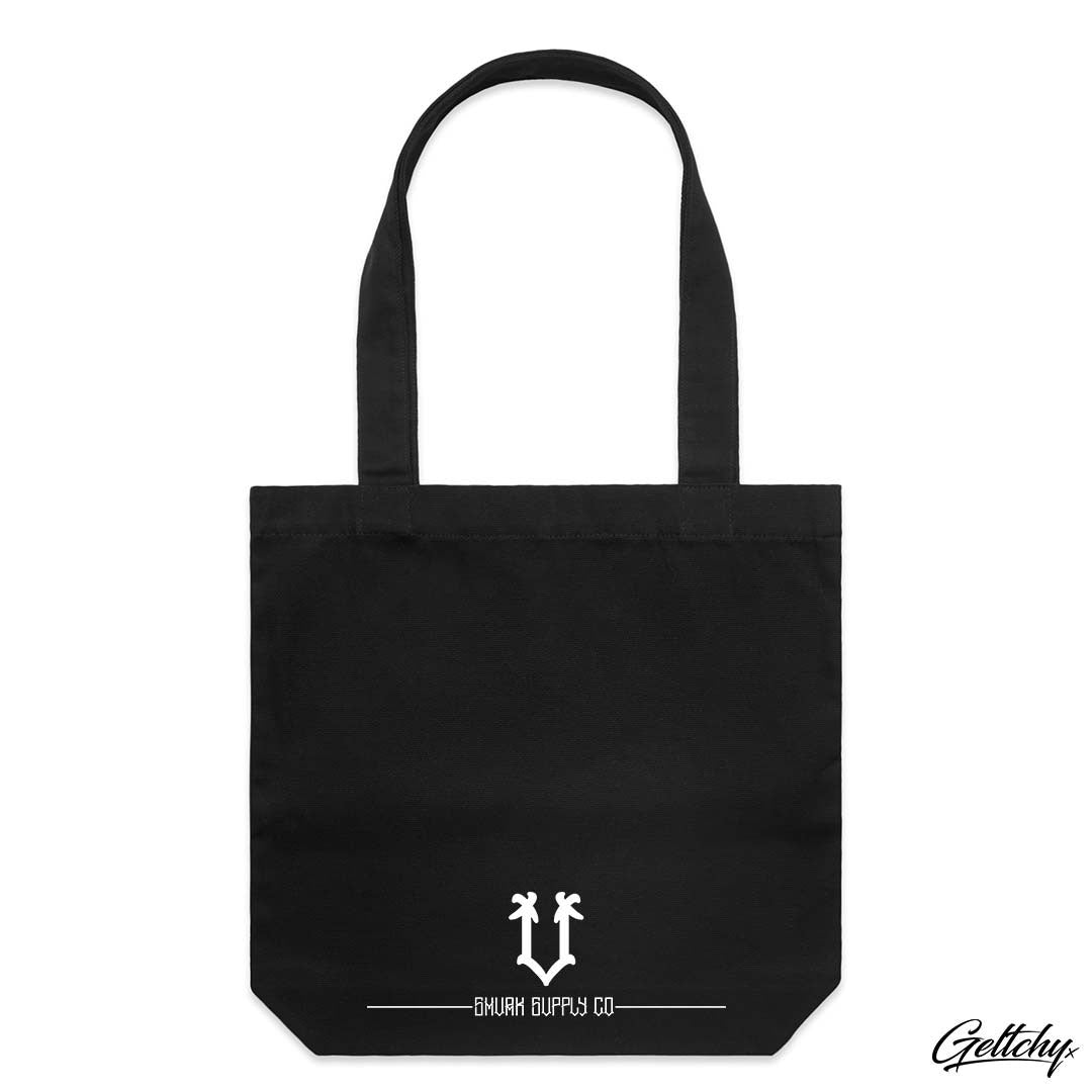 Introducing the Life Strife Geometric Logo Tote Bag in Black by SMVRK Supply Co: Back