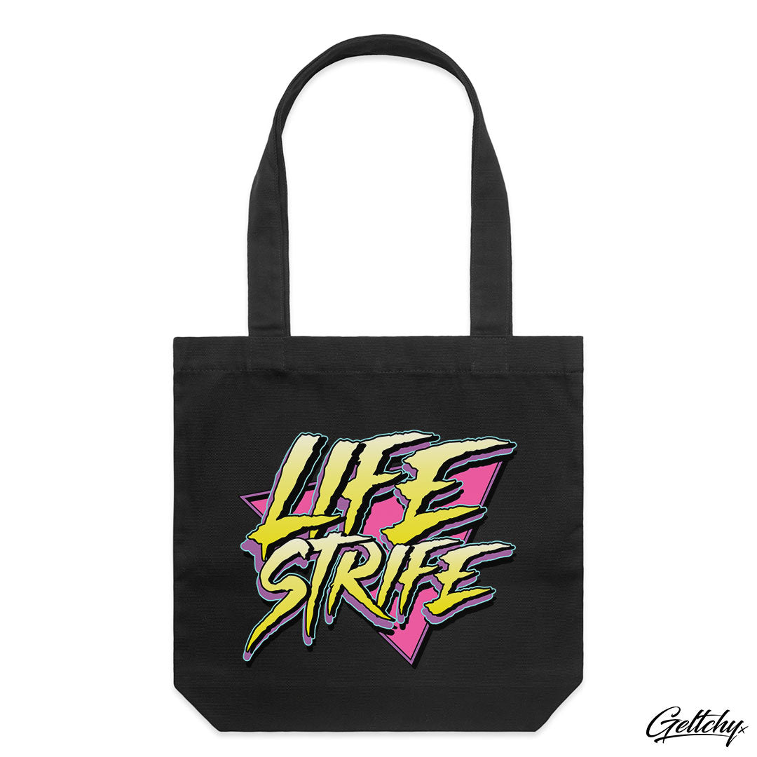 Introducing the Life Strife Geometric Logo Tote Bag in Black by SMVRK Supply Co: Your Perfect Companion for Style and Functionality!