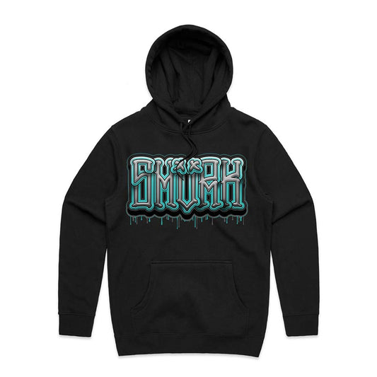 SMVRK Supply Co | Teal Graffiti Letters Men's Premium Hooded Sweatshirt in Black
