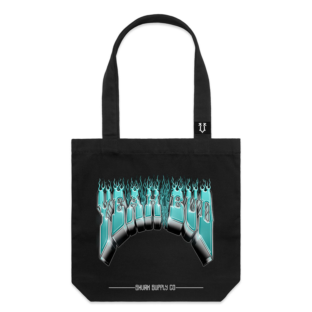 SMVRK Supply Co | Surf Skate Punk-inspired graphic on our YEAH BUD Large Carry Tote Bag