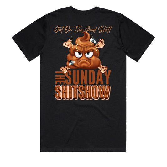 Geltchy | The Sunday SHITSHOW Get On The Good Shit Poo and Crossbone Emoji Black Men's T-Shirt