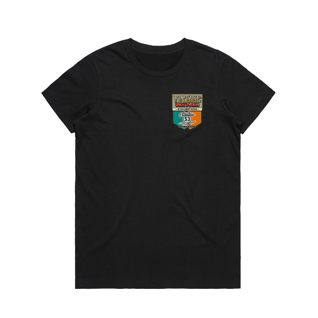 Geltchy | Vintage Surfboard Exhibition 2024 Black Womens T-Shirt