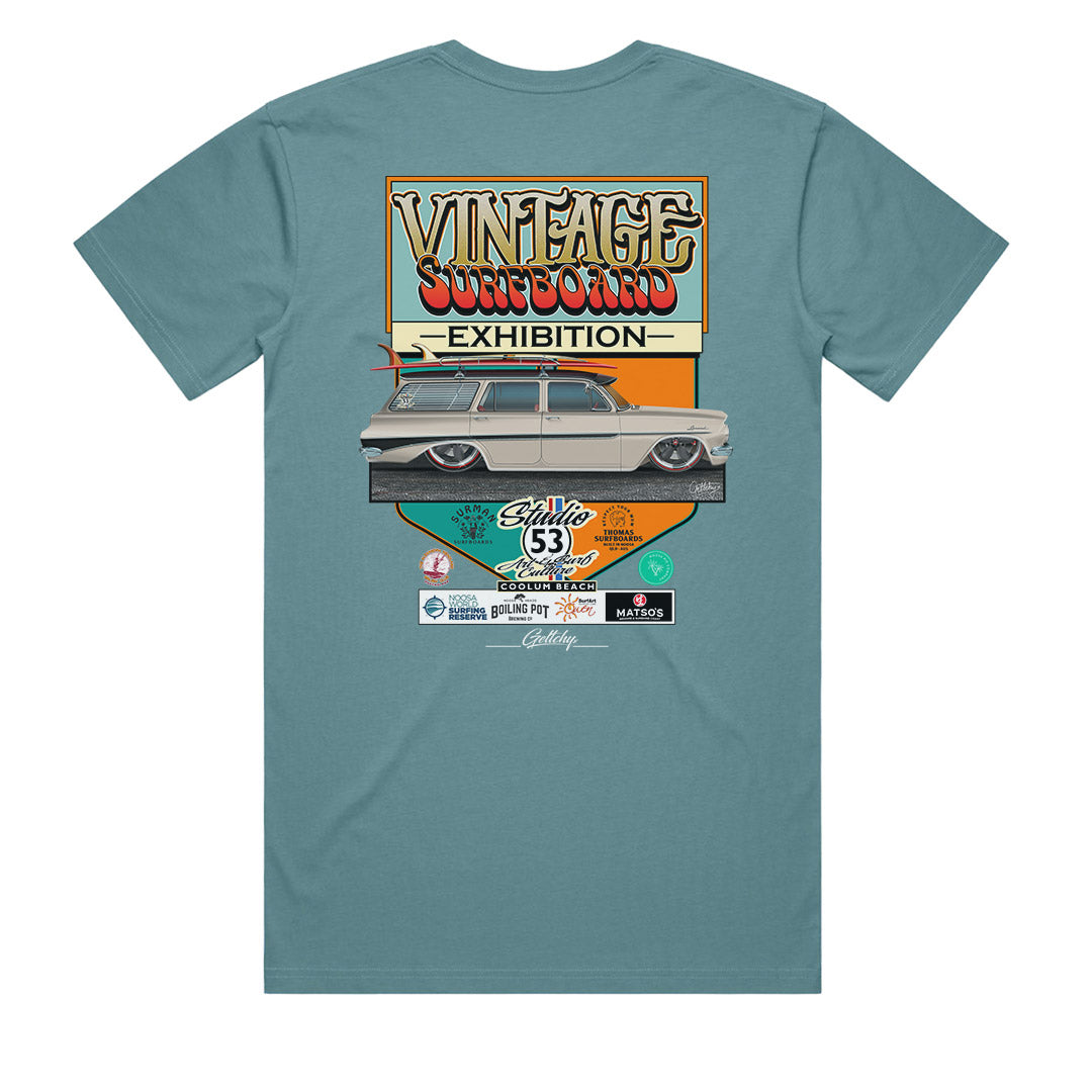 Studio 53 Vintage Surfboard Exhibition 2024 Slate Blue Mens T-Shirt