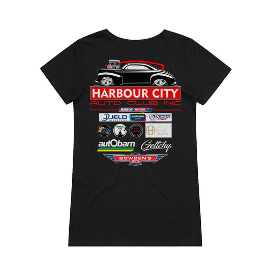 Geltchy | Women's Harbour City Auto Club 2024 Official Members V-Neck T-Shirt in Black