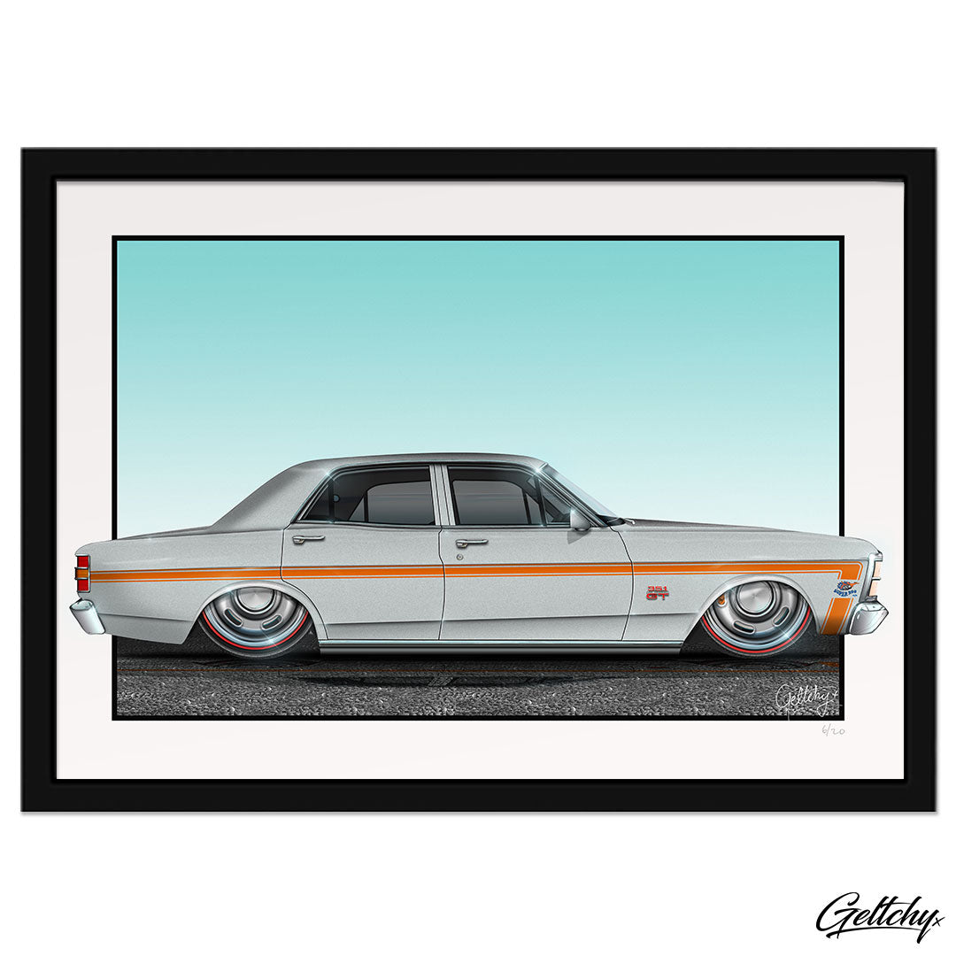 Geltchy | XW Ford Falcon GT Silver Fox Auto Art Limited Edition Signed and Numbered Framed Man Cave Artwork Print