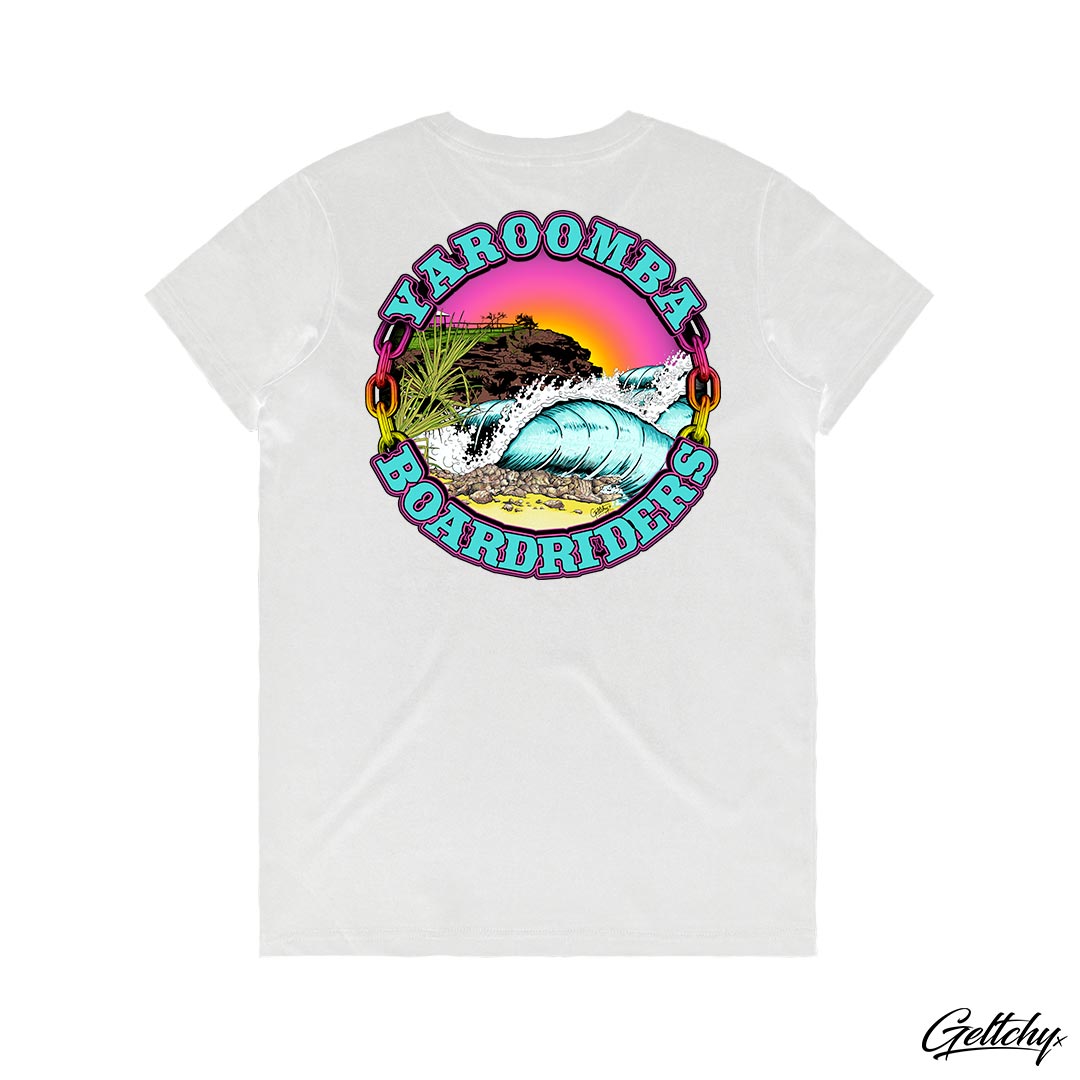 YAROOMBA Boardriders QLD 2023 Merchandise Women's T-Shirt in White by Geltchy