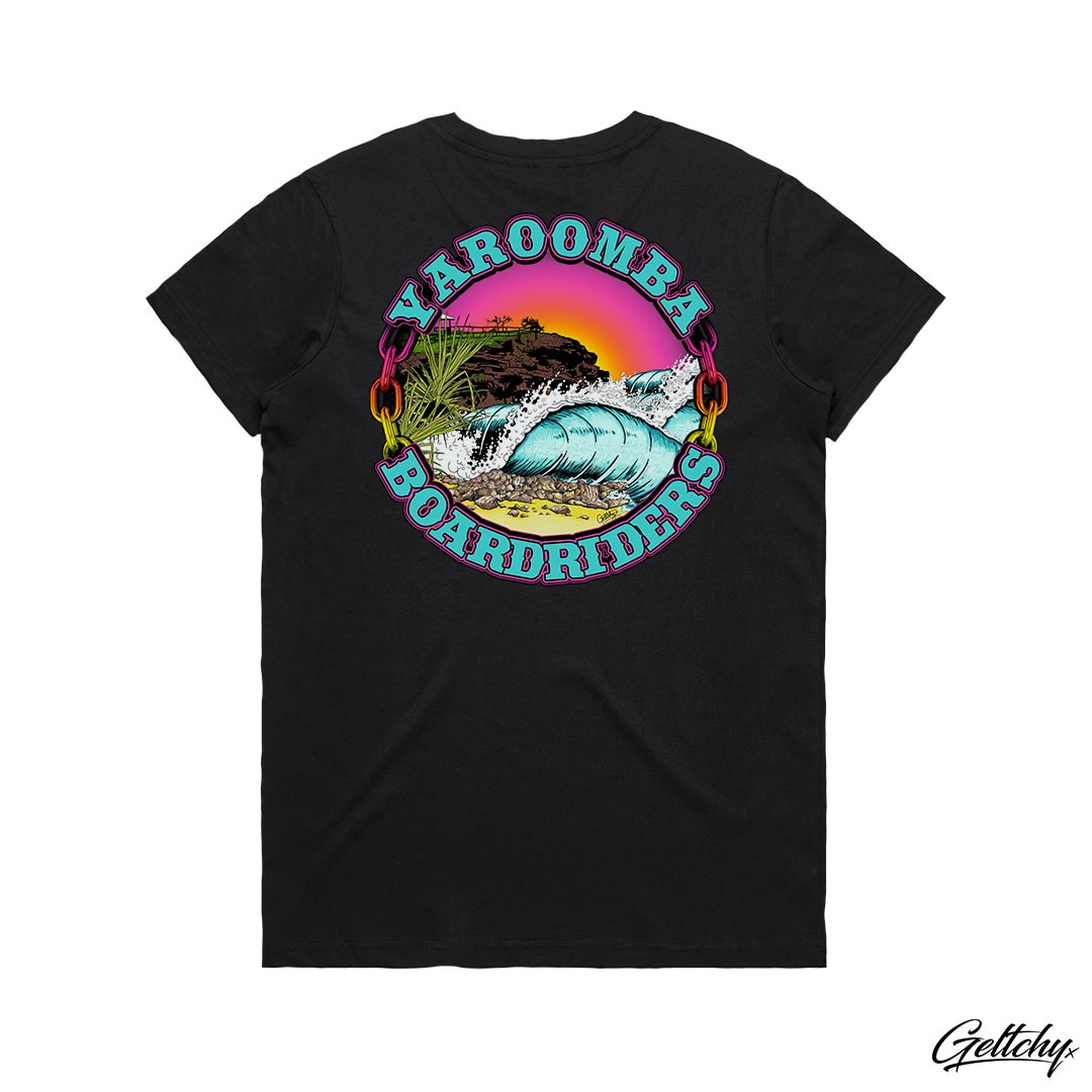 YAROOMBA Boardriders QLD 2023 Merchandise Womens T-Shirt in Black by Geltchy