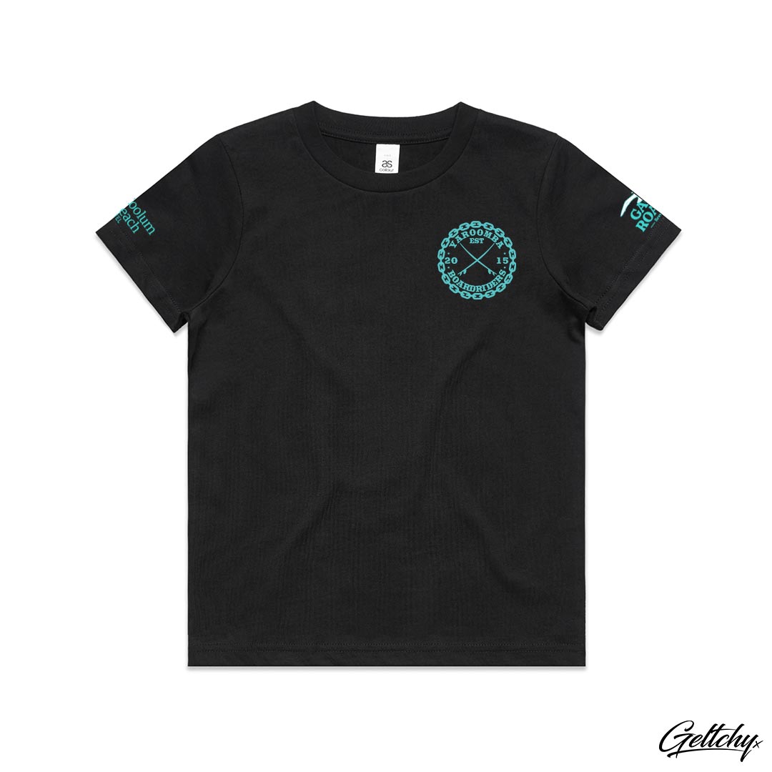 Geltchy | YAROOMBA Boardriders QLD 2023 Merchandise Youth T-Shirt in Black a perfect blend of style comfort - Front Detail
