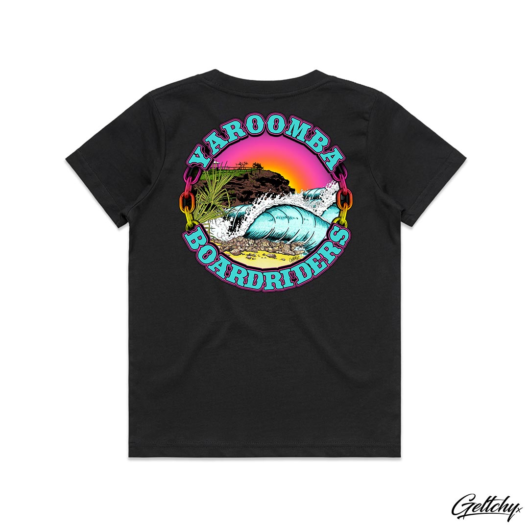 Geltchy | YAROOMBA Boardriders QLD 2023 Merchandise Youth T-Shirt in Black a perfect blend of style comfort and support for the young surf enthusiasts of Australia