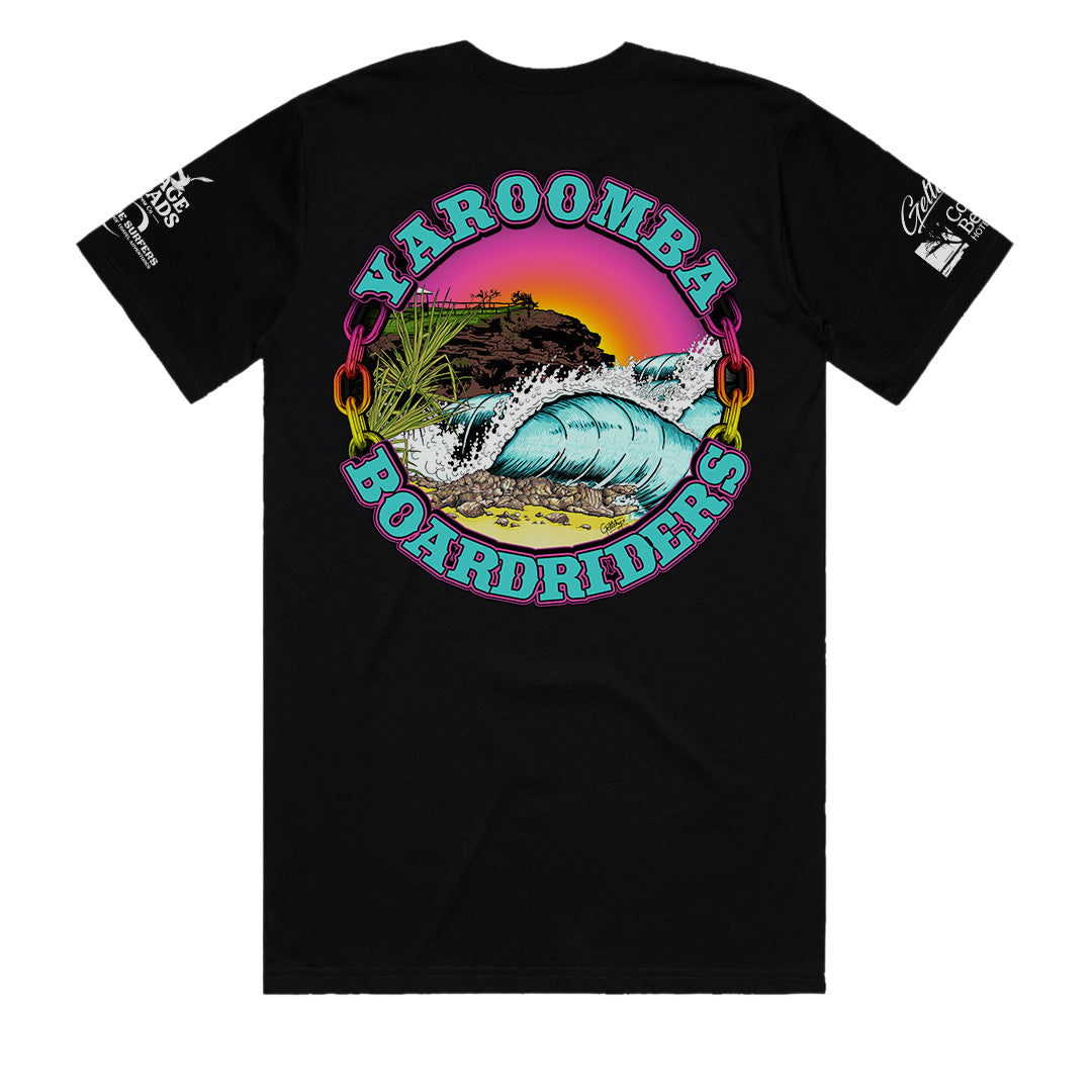 YAROOMBA Boardriders QLD STOP ROCK Official Men's T-Shirt in Black