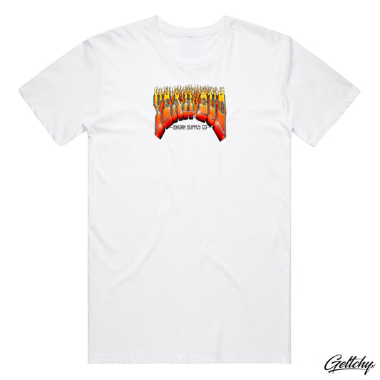 SMVRK Supply Co | YEAH BUD White Men's Flame T-Shirt