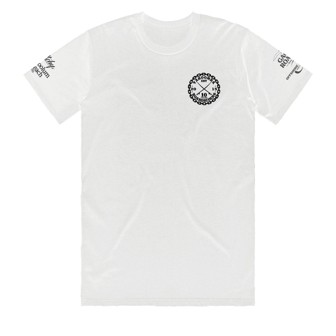 Yaroomba Boardriders Official Men's White 10 YRS STRONG 2025 T-Shirt