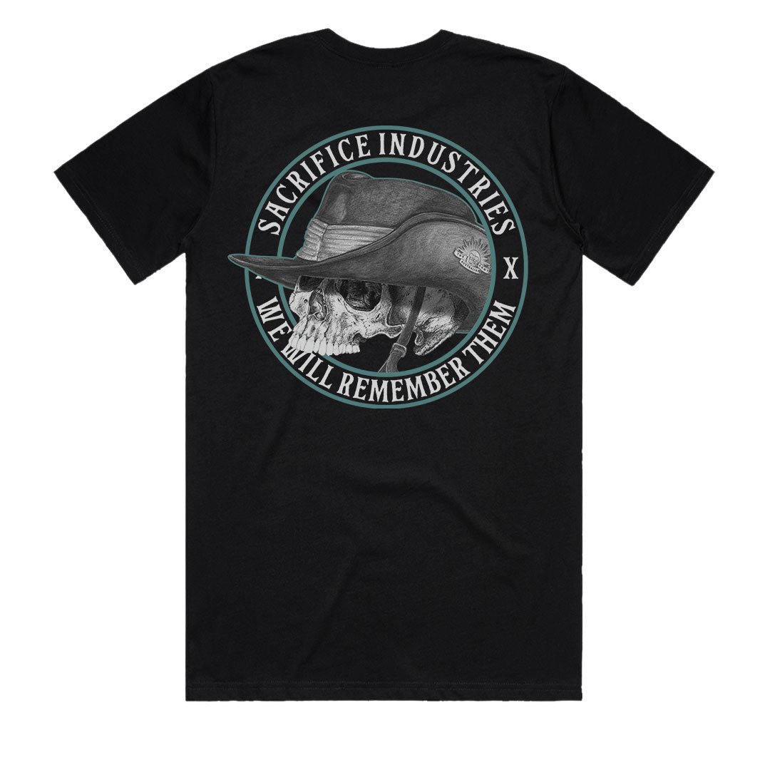 ANZAC Day Shirt back view black heavyweight t-shirt by SACRIFICE Industries