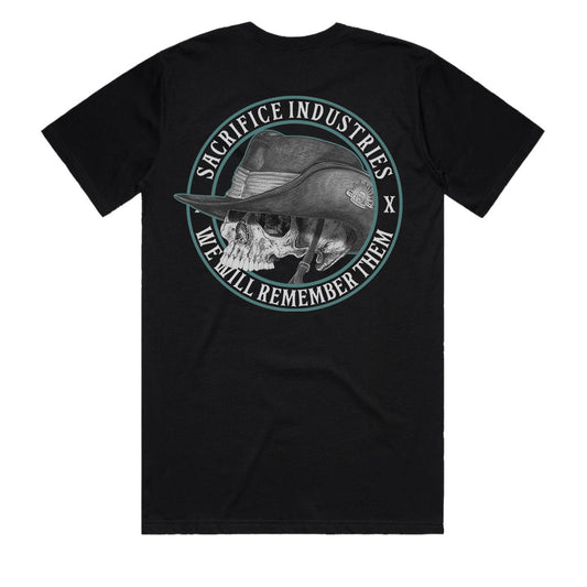 ANZAC Day Shirt back view black heavyweight t-shirt by SACRIFICE Industries