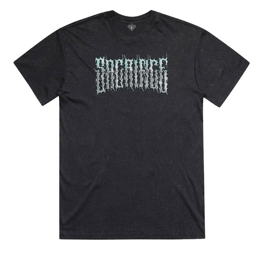CREED Black Stone Wash Heavy Cotton Tee 220GSM Front View Cybersigilism Chrome Lettering SACRIFICE Industries Streetwear