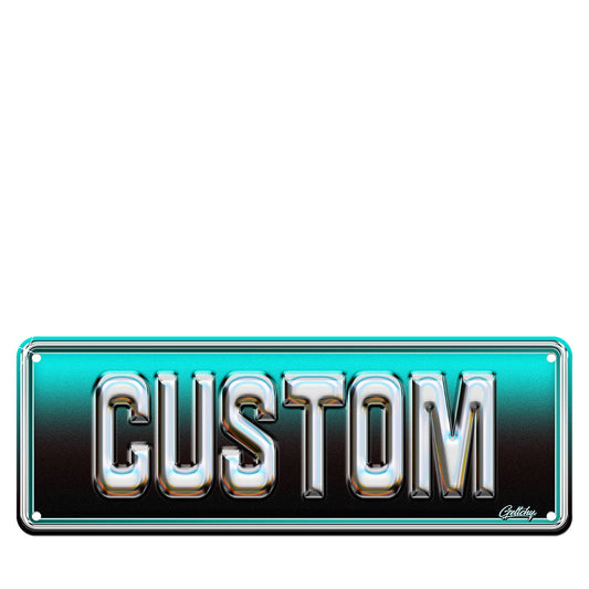 Custom Name Number Plate with main text only, personalised chrome aluminium sign by Geltchy
