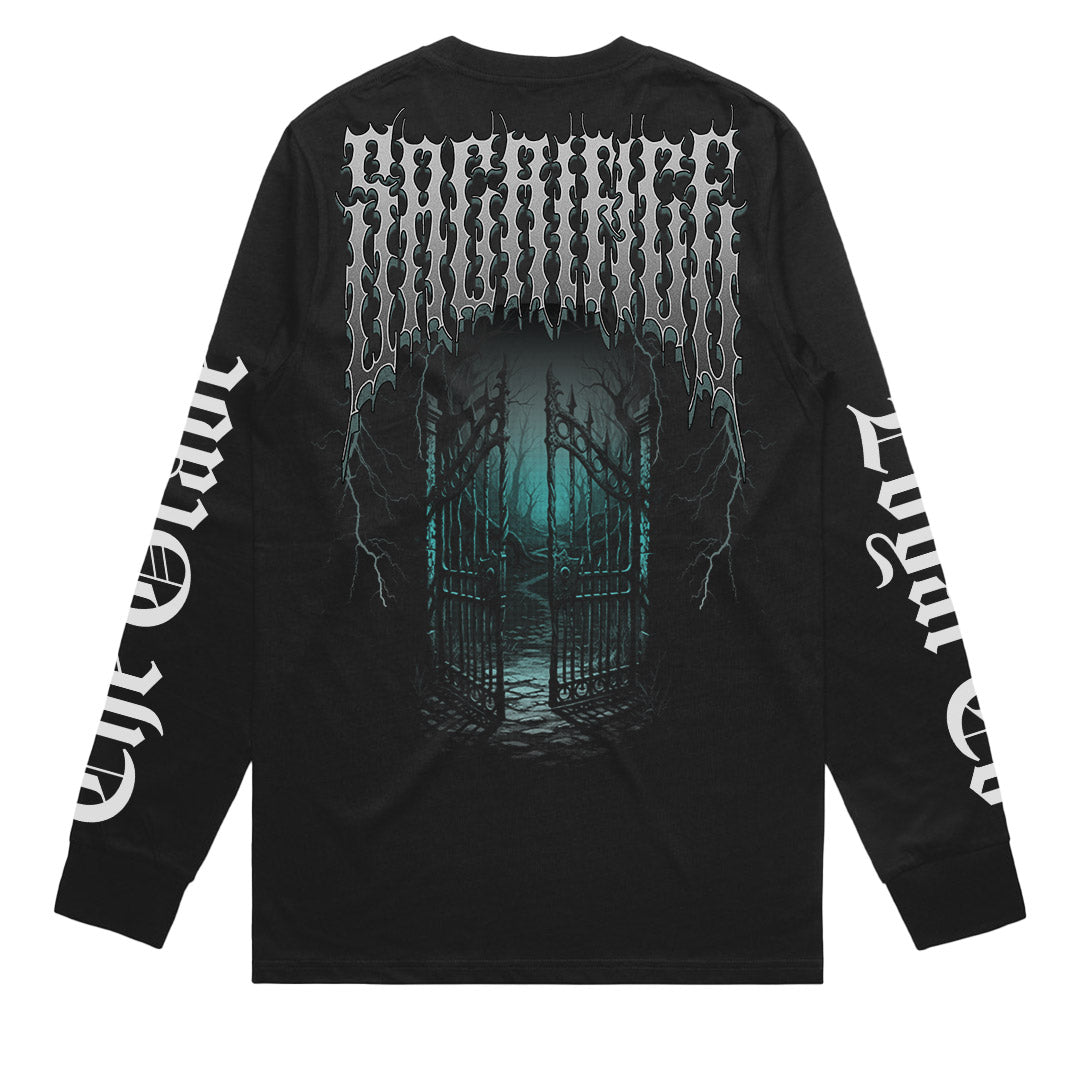 Death Metal long sleeve tee Iron Oath back print gothic cemetery gates Loyal To The Grave