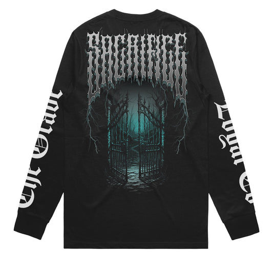 Death Metal long sleeve tee Iron Oath back print gothic cemetery gates Loyal To The Grave