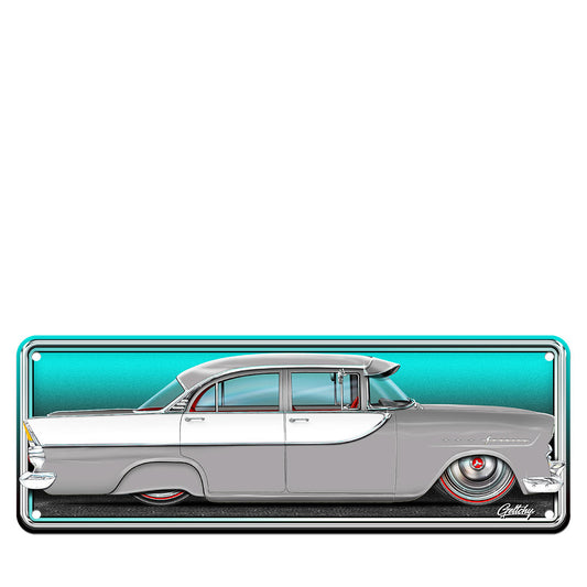 FB Holden number plate sign in Corona Grey with NASCO rear spats and sunvisor, aluminium man cave wall decor Australia