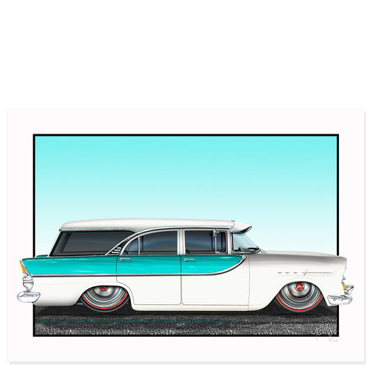 FB Holden Special Station Sedan art print in Arctic Beige, hand illustrated, limited edition of 20