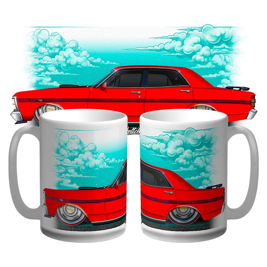 Ford Falcon GTHO mug 15oz (443ml), hand-illustrated XY Falcon Vermillion Fire Red, Australian-made ceramic coffee mug
