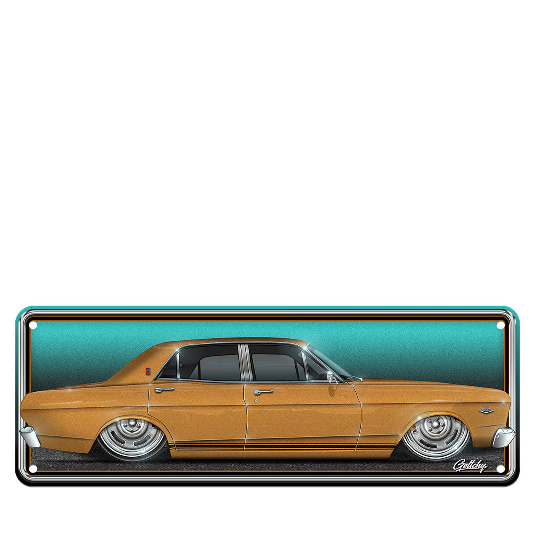 Ford XR GT Falcon number plate sign in GT Gold with black trim, aluminium man cave wall decor by Geltchy (not for road use)