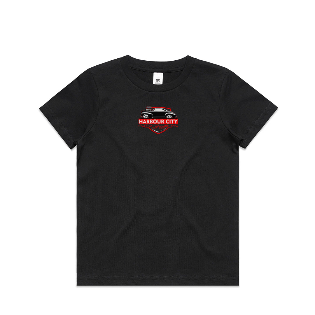 Harbour City Auto Club Official Sponsors Kids T-Shirt 2026 Black Front – Gladstone QLD Car Club Merch