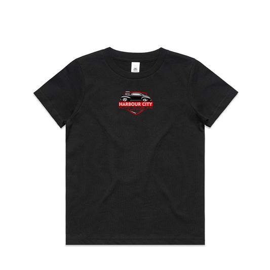 Harbour City Auto Club Official Sponsors Kids T-Shirt 2026 Black Front – Gladstone QLD Car Club Merch